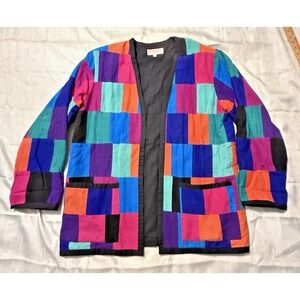 Vintage Big Jaguar Sz M Guatemala Colorwork Patchwork Open Art Jacket Blazer
